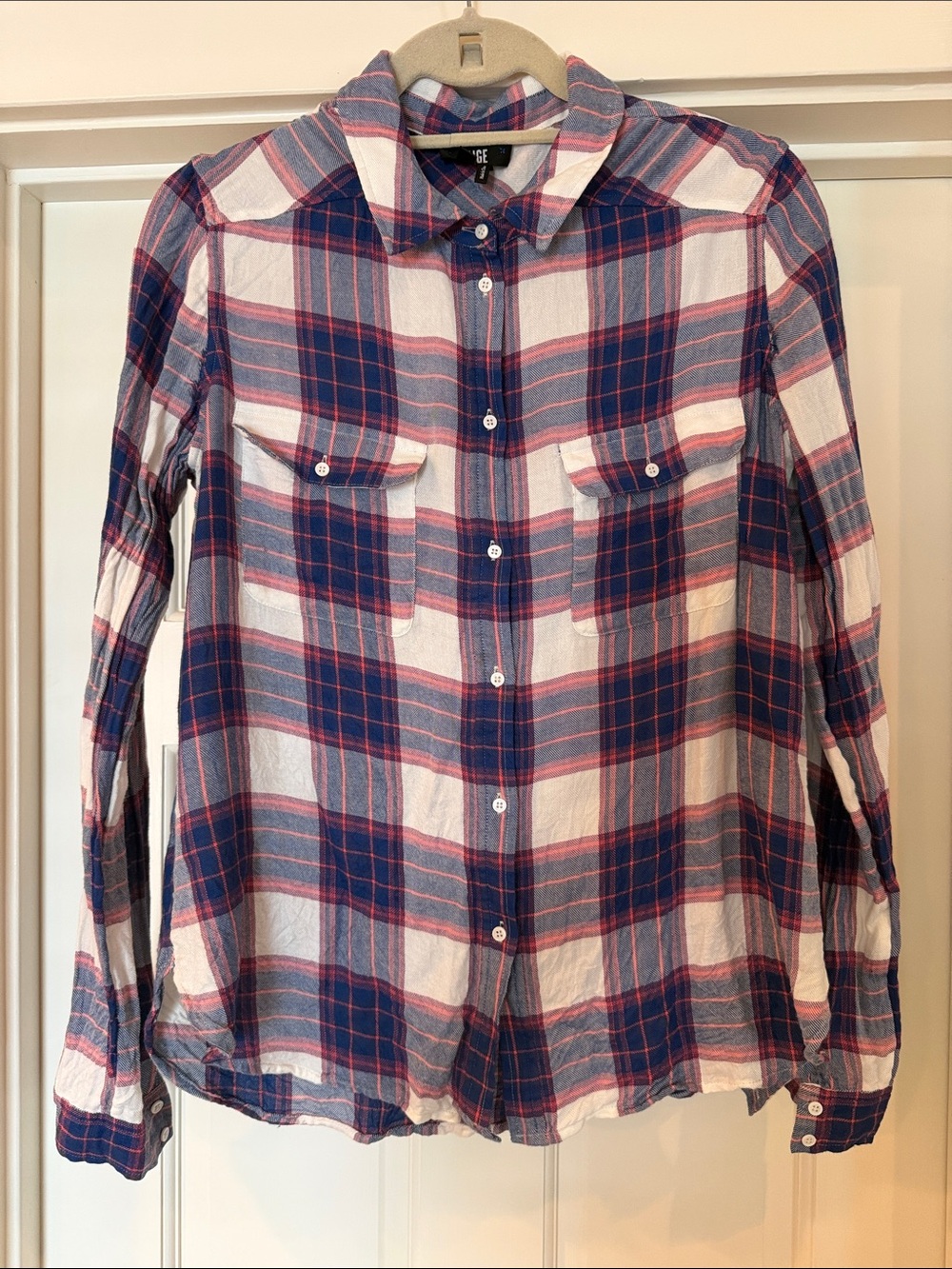 PAIGE Women’s Plaid Button-Front Shirt in Blue and Red/Pink/Orange